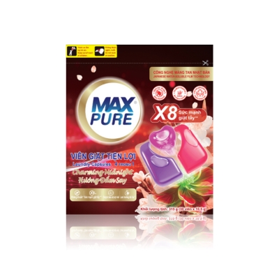 [Mẫu mới] Túi 30 Viên Giặt Tiện Lợi Maxpure 4in1- Công Nghệ Carezyme Hương Đắm Say