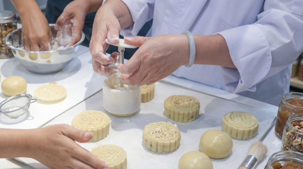 khuôn bánh Trung thu và khay nướng sau khi làm bánh