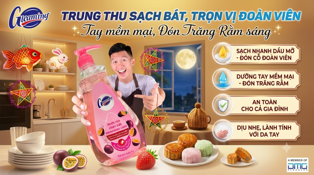nước rửa bát Gleaming cùng khuôn bánh Trung thu sạch