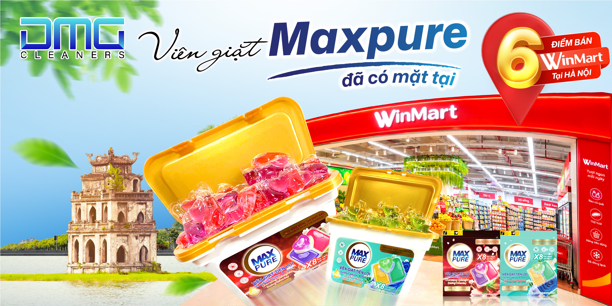 viên giặt MaxPure và viên treo Evershine tại WinMart Hà Nội.